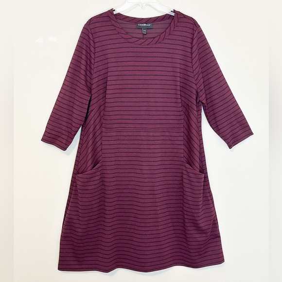 Lane Bryant Burgundy Stripped Pullover Shift Dress w/Pockets, 3/4sleeves - 14/16 - Picture 2 of 9